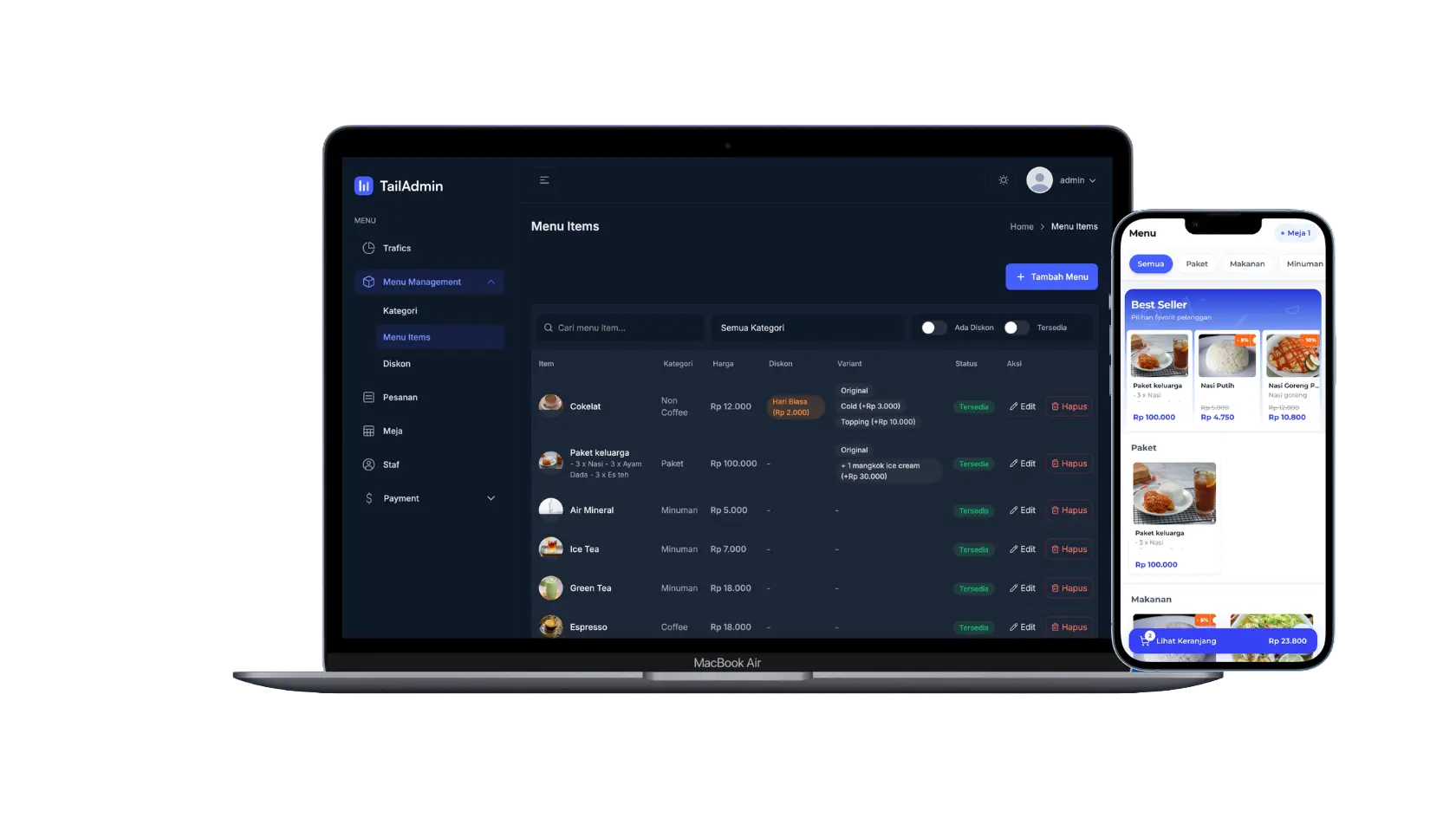 Sistem self order QRIS restoran — Fleur